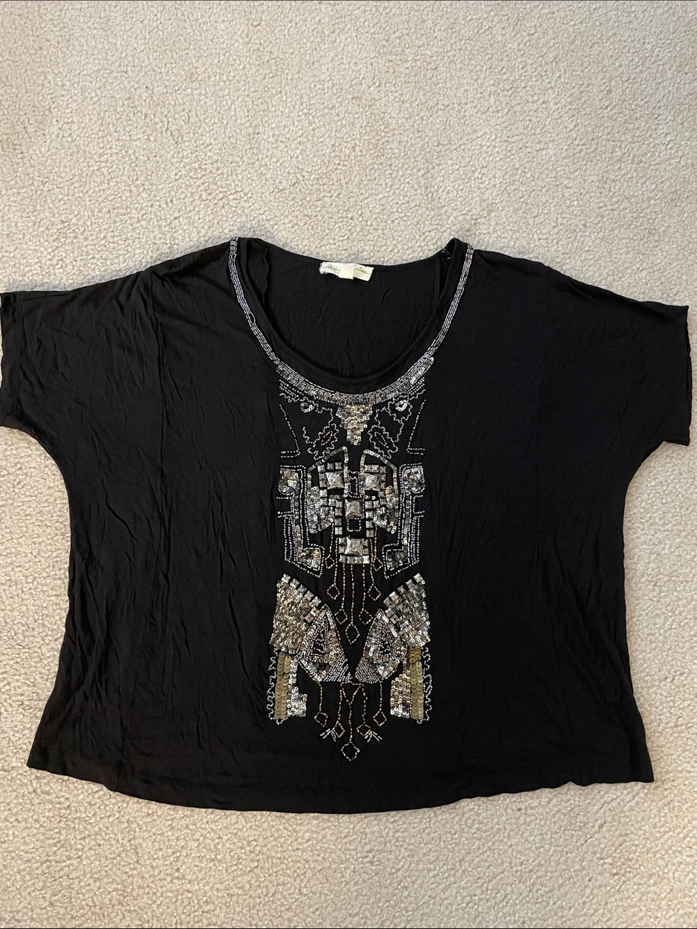 Vintage Staring at Stars Short Sleeve Embellished Scoop Neck Tshirt, Size L